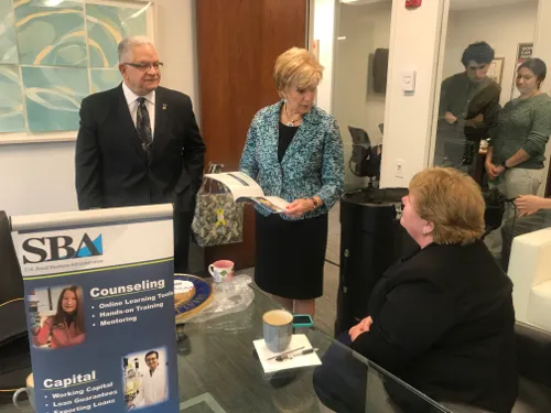 SBA Administrator Linda McMahon meets with Connecticut District Director Anne Hunt and Frank Alvarado of the SBA’s Bridgeport office