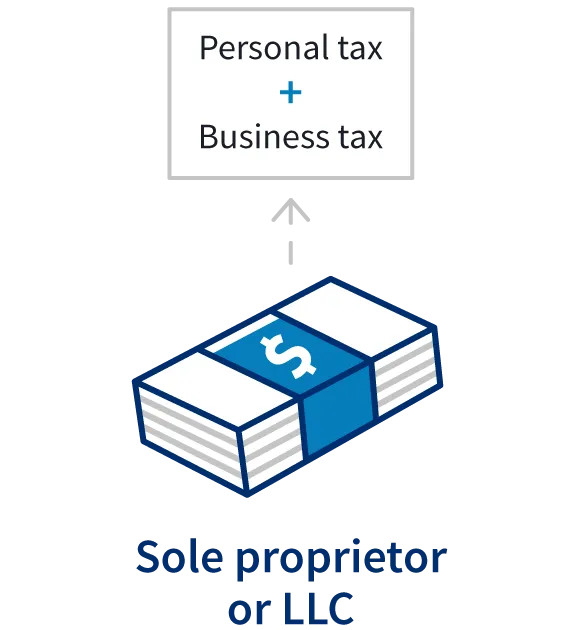 A stack of cash represents personal tax and business tax paid together by a sole proprietorship or LLC