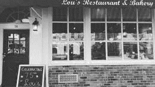 Antique photo of Lou's restaurant and bakery