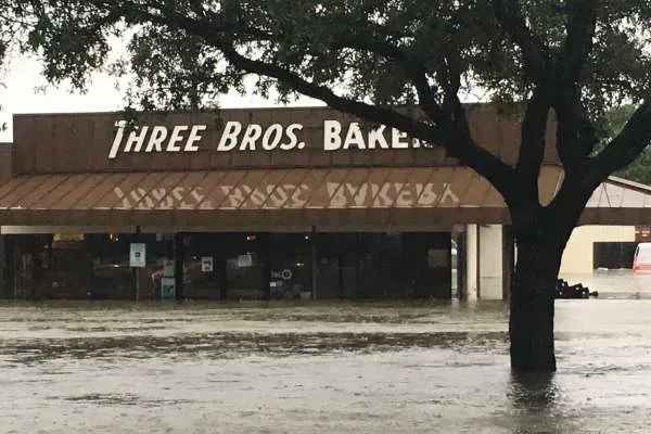 Three Brothers Bakery location in flood waters