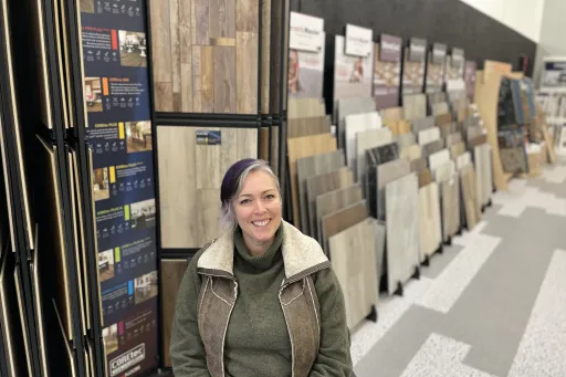 Melinda Nearhoof presents flooring designs in their store