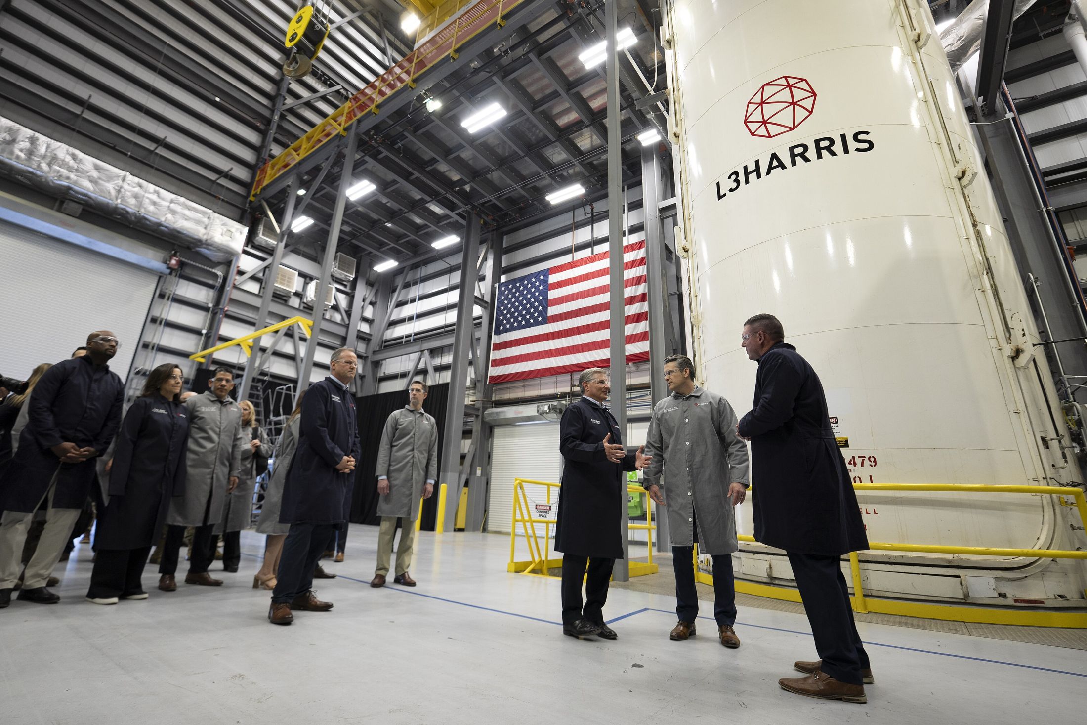 Secretary of War Pete Hegseth at the L3Harris solid rocket motor facility, Camden, Arkansas. Department of War photo.